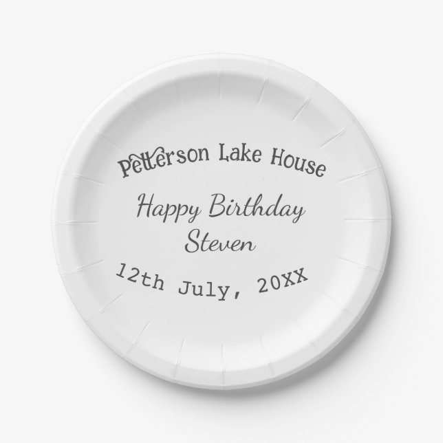 Plato De Papel Lake house beach happy birthday add name date year (Anverso)