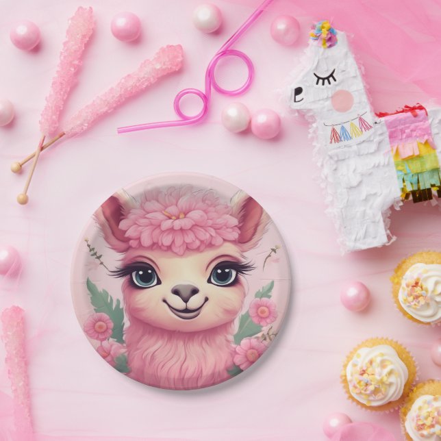 Plato De Papel Lama, bebé sonriente rosa (Fiesta)