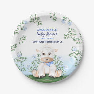 Plato De Papel Lamb Blue Floral Baby Shower