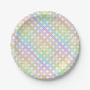 Plato De Papel Lámina de Gingham de color arcoiris suave pastel