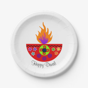 Plato De Papel Lámpara colorida Diya de Diwali