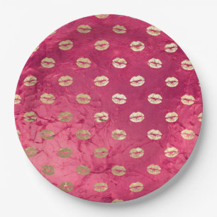 Plato De Papel Lámparas de oro de glam rosado rojo