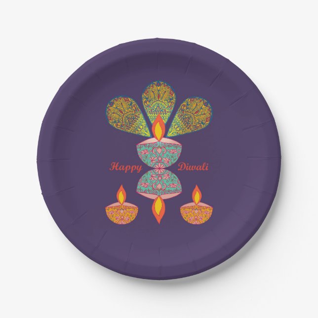 Plato De Papel Lámparas Diwali - Placa de papel púrpura (Anverso)