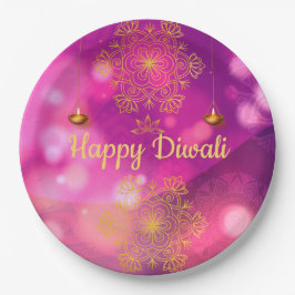 Plato De Papel Lámparas Diwali Purple Gold Mandala