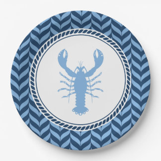 Plato De Papel Langosta azul náutico costero