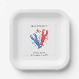 Plato De Papel Langosta azul rojo náutico, mares, día