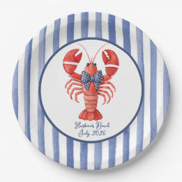 Plato De Papel Langosta de verano con raya náutica