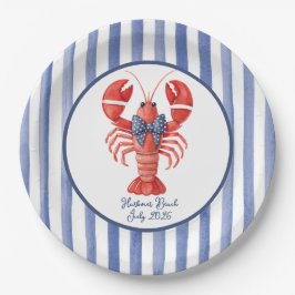 Plato De Papel Langosta de verano con raya náutica