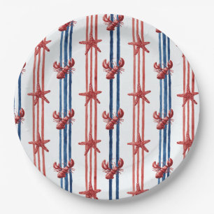 Plato De Papel Langosta Patriótica Rojo Blanco Azul Estrellas (1)