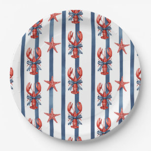 Plato De Papel Langosta Patriótica Rojo Blanco Azul Estrellas (2)