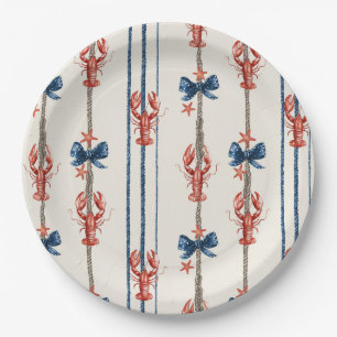 Plato De Papel Langosta Patriótica Rojo Blanco Azul Estrellas (3)