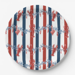 Plato De Papel Langosta Patriótica Rojo Blanco Azul Estrellas (4)