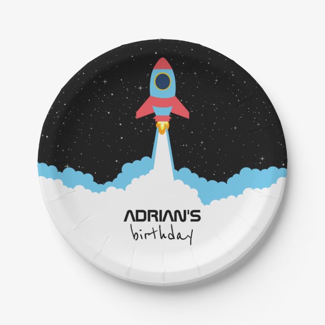 Plato De Papel Lanzamiento de cohetes en el espacio ultraterrestr (Anverso)