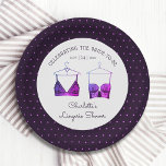 Plato De Papel Lápiz de color rosa negro de encaje acuático ducha<br><div class="desc">Las placas de papel de la ducha de la cruz negra color de agua morada de la lencería Lingerie Bridal incluyen elegantes sostenes de encaje negro y violeta con su fiesta de lencería personalizada, fiesta de la ropa interior o ducha de novia en un guión elegante. Personalice editando el texto...</div>