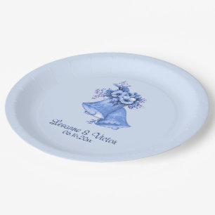 Plato De Papel Las campanas Bodas azules personalizadas