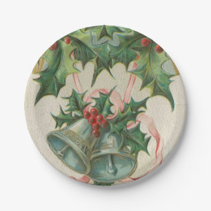 Plato De Papel Las campanas de los Navidades nostálgicos y Holly
