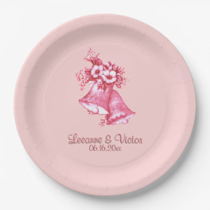 Plato De Papel Las campanas rosadas Bodas personalizadas