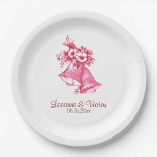 Plato De Papel Las campanas rosadas Bodas personalizadas