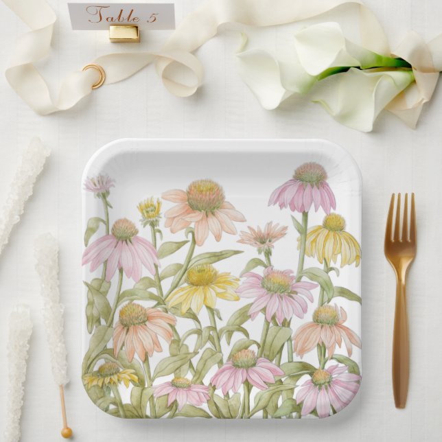 Plato De Papel Las flores acuarela Arte botánico (Boda)