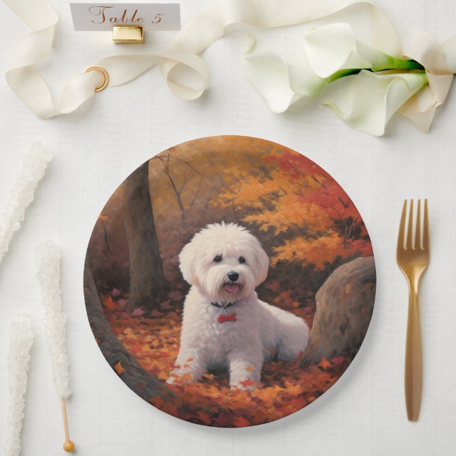 Plato De Papel Las hiedras de Bichon en otoño se inspiran en la c (Boda)