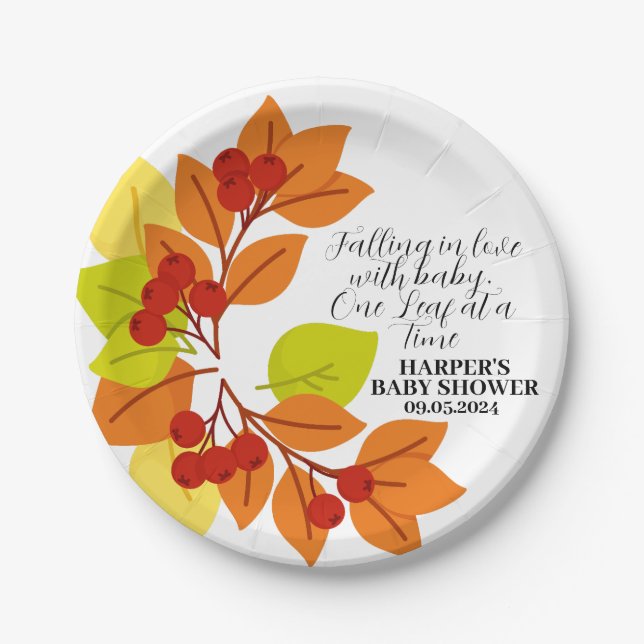 Plato De Papel Las hojas de otoño y los bayas se enamoran (Anverso)