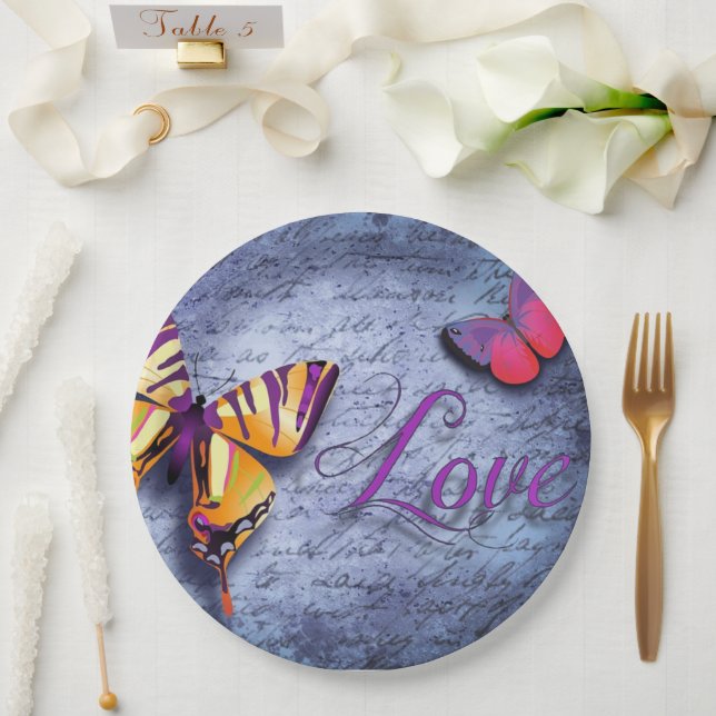 Plato De Papel Las mariposas adoran el azul (Boda)