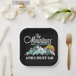 Plato De Papel Las montañas llaman debo ir Retro 80s