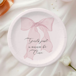 Plato De Papel Las niñas solo quieren ser un lazo rosa en su 1er 