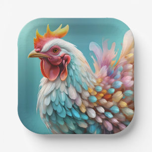 Plato De Papel "Las plumas de color: el pollo con arco iris"