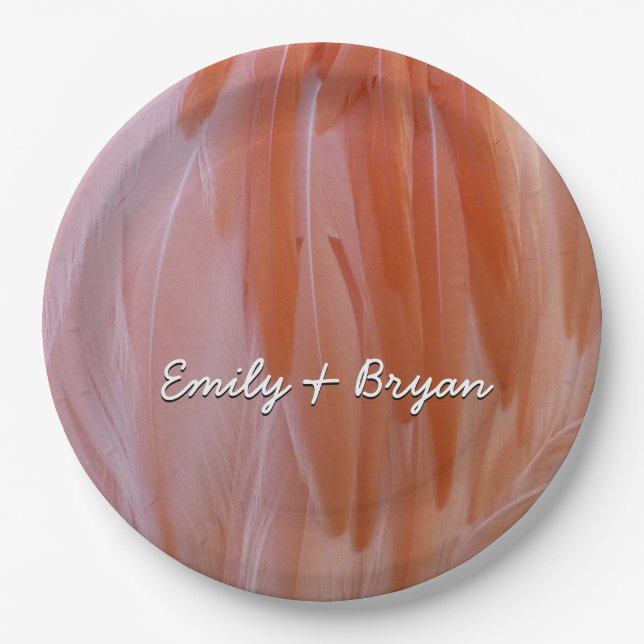 Plato De Papel Las plumas flamencas en tonos rosas (Anverso)