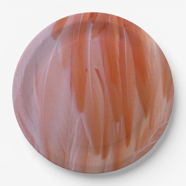 Plato De Papel Las plumas flamencas en tonos rosas (Anverso)