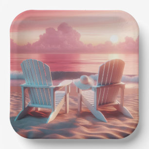 Plato De Papel Las Sillas Adirondack En El Amanecer Rosa