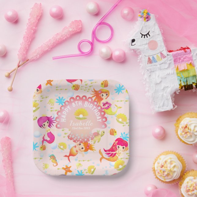 Plato De Papel Las sirenas rosan (Fiesta)