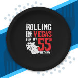 Plato De Papel Las Vegas 55th Birthday Party - Rolling in Vegas<br><div class="desc">Going to Vegas for your 55th birthday? This "Rolling in Vegas for My 55th Birthday" design is a fun 55th birthday gift for a trip to Las Vegas & souvenir to remember turning 55 years old with a birthday party in Las Vegas! Great surprise vacation gift!</div>