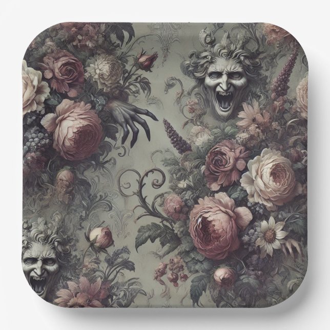 Plato De Papel Laugh Lines - Floral gótica (Anverso)