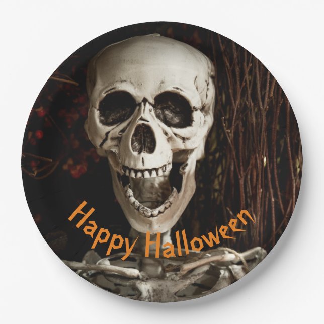 Plato De Papel Laughing Skeleton Halloween (Anverso)