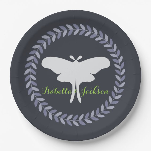 Plato De Papel Laurel Wreath & Luna Moth (Anverso)