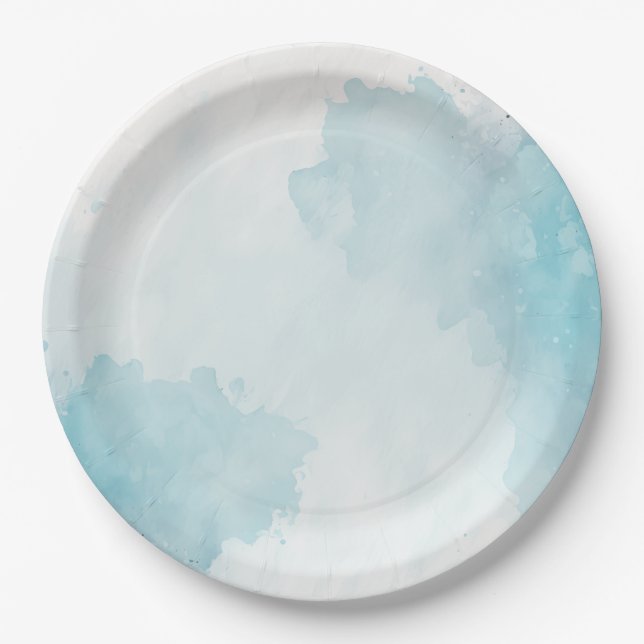 Plato De Papel Lavado azul acuarela (Anverso)