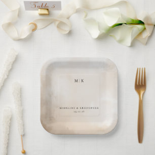 Plato De Papel Lavado de Acuarela Beige Sereno