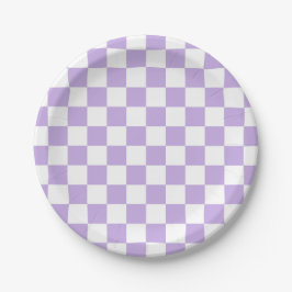 Plato De Papel Lavanda a cuadros y blanco