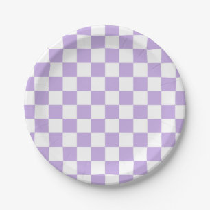 Plato De Papel Lavanda a cuadros y blanco