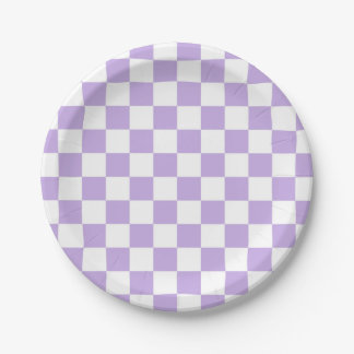 Plato De Papel Lavanda a cuadros y blanco