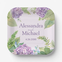 Plato De Papel Lavanda acuarela Hidrangea Flores Boda