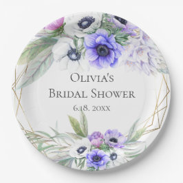 Plato De Papel Lavanda Botánica Violeta Anemone Bridal Ducha