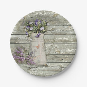 Plato De Papel lavanda de madera blanqueada rústica del cortijo