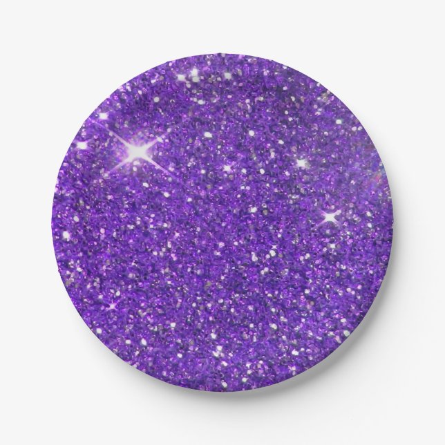 Plato De Papel Lavanda de moda Purpurina morado glitz (Anverso)