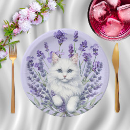 Plato De Papel Lavanda elegante y cumpleaños del gato