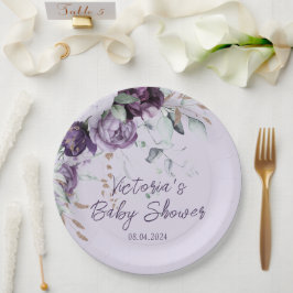 Plato De Papel Lavanda Purple Floral Elegante Baby Shower
