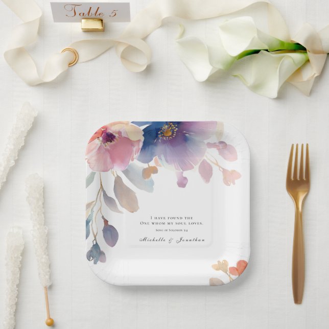 Plato De Papel Lavanda rosa Floral Biblia cristiana Verse Boda (Boda)