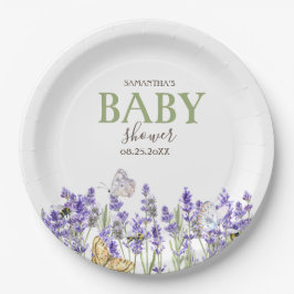 Plato De Papel Lavander Butterflies Baby Shower botánico